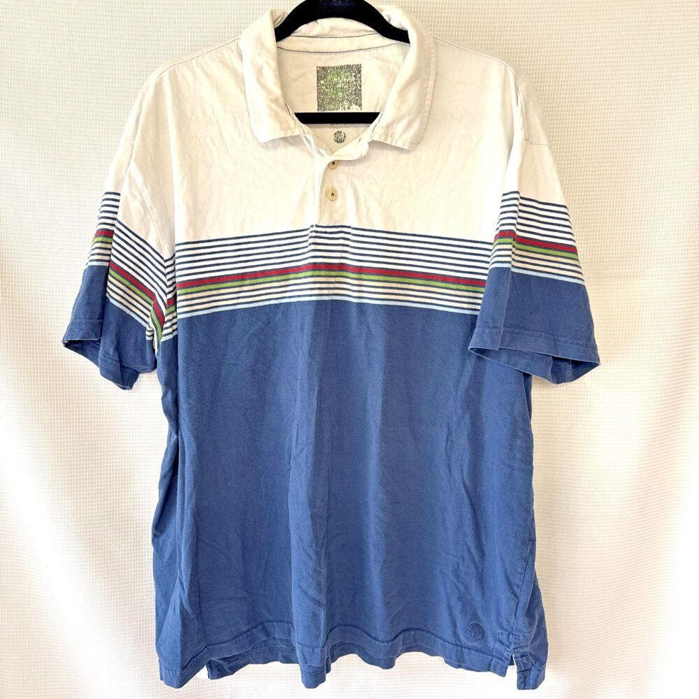 Timberland Mens Short Sleeve Collared Polo Shirt Colorblock Stripe Blue White XL